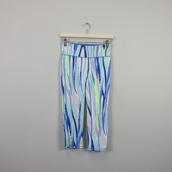 Lilly Pulitzer Luxletic Weekender Leggings S Blue Multishore Perfection Crop 202 - Picture 1 of 12